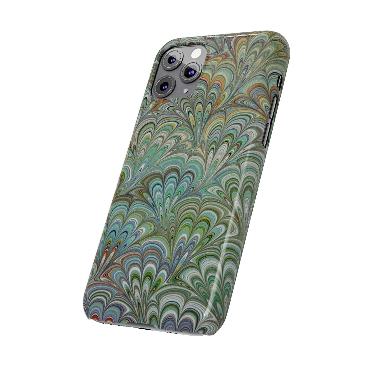 Deep Green Peacock Italian Marbled Design, Italy Feather Phone Case, Multi-Color, Slim Phone Cases, Case-Mate IPHONE16 and all sizes