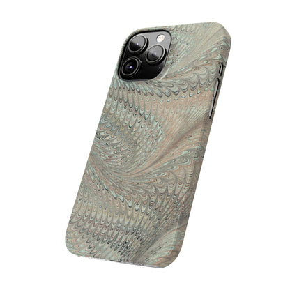 Marbled VIntage Design, Italian Feather Phone Case, Green Hues, Mint, Beige, Neutrals, Slim Phone Cases, IPHONE16 and all sizes