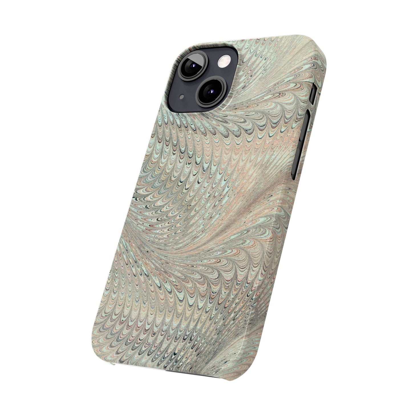 Marbled VIntage Design, Italian Feather Phone Case, Green Hues, Mint, Beige, Neutrals, Slim Phone Cases, IPHONE16 and all sizes