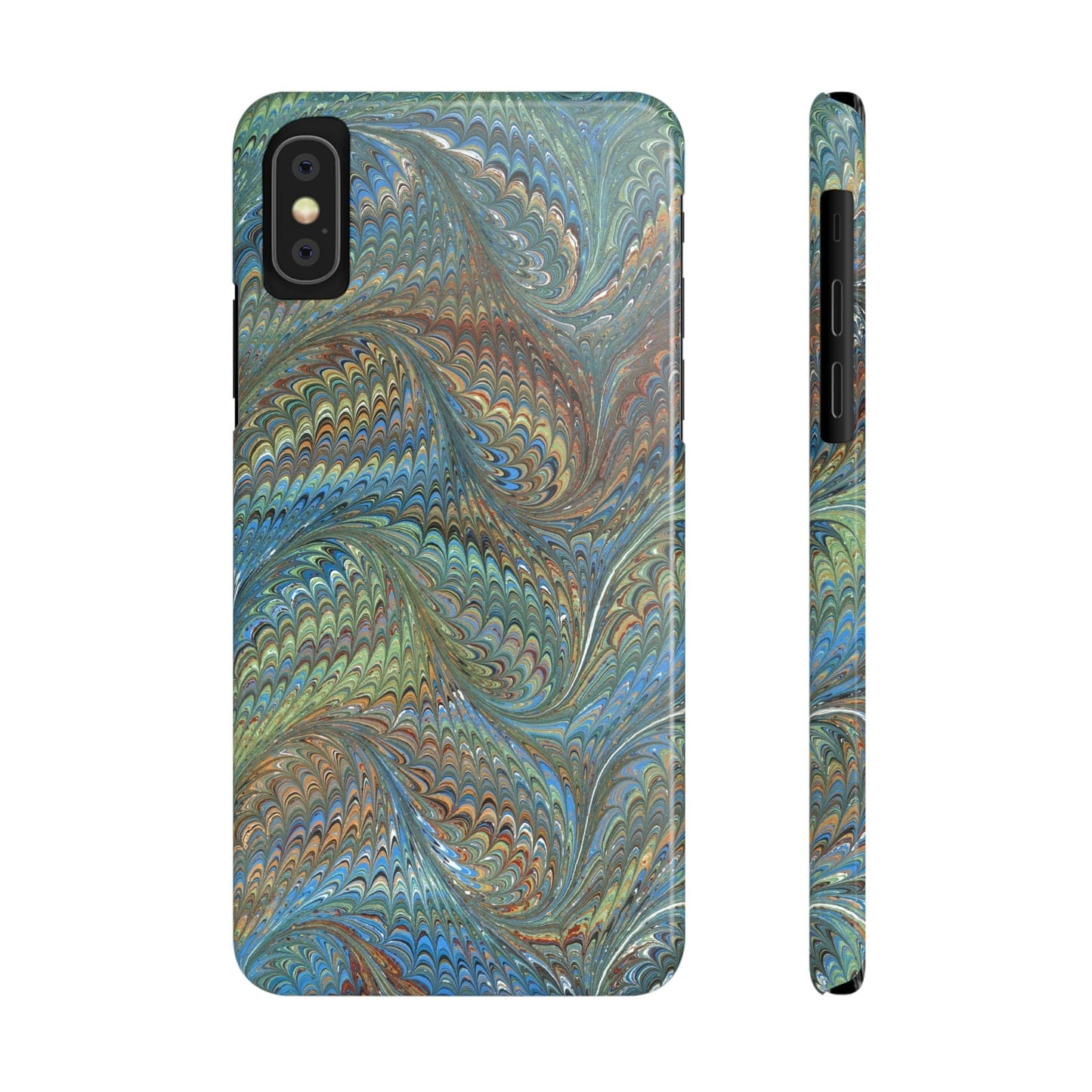 Blue and Green Italian Marbled Swirl Design, Italy Feather Phone Case, Multi-Color, Slim Phone Cases, Case-Mate IPHONE16 and all sizes