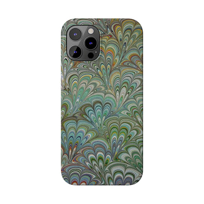 Deep Green Peacock Italian Marbled Design, Italy Feather Phone Case, Multi-Color, Slim Phone Cases, Case-Mate IPHONE16 and all sizes