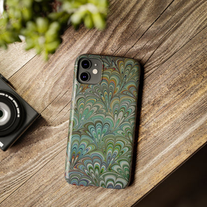 Deep Green Peacock Italian Marbled Design, Italy Feather Phone Case, Multi-Color, Slim Phone Cases, Case-Mate IPHONE16 and all sizes