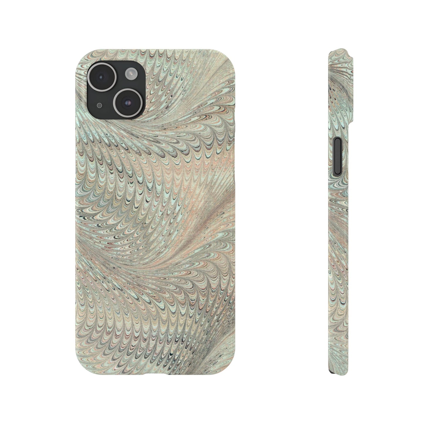 Marbled VIntage Design, Italian Feather Phone Case, Green Hues, Mint, Beige, Neutrals, Slim Phone Cases, IPHONE16 and all sizes
